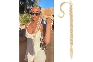 QKEPCY Coleta Postiza Larga Extension Postizo Trenza Coleta Cola de Caballo Extensiones Liso Postizos de Pelo Sintético Extensiones Pelo Natural para Mujer Chica 80cm (Rubio Blanquecino)