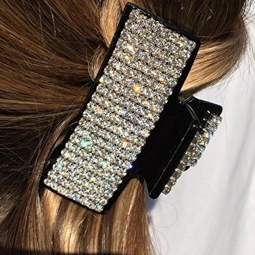 QueenMee Diamante Hair Clip Diamante Hair Claw Clip Rhinestone Hair Claw Rhinestone Hair Clip Crystal Hair Clip Crystal Hair Claw Black Crystal Hair Clip Medium Hair Claw Clamp Hair Jaw Hair Clamp 90 degrees