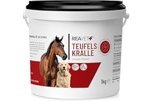 ReaVET Cheval de Griffe du Diable Africain 1000g - Naturel de qualité supérieure - soutient la mobilité + la Fonction articulaire I Poudre de Griffe du Diable Poudre articulaire sans additifs