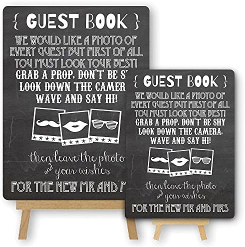 The Lilac Hippo Vintage Guestbook Photobooth Metal Table Sign And Wooden Easel Printed With Chalkboard Effect (A4)