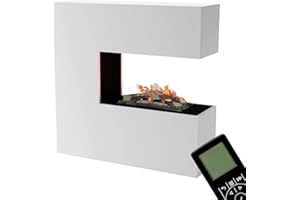 ‎GLOW FIRE GLOW FIRE Wasserdampf Kamin Schiller (Standkamin) - Elektrokamin mit realistischen LED 3D-Flammen, Knistereffekt & Fernbedienung, 120x120x37 cm - Opti-Myst 600 Elektro Kamin mit Holz-Deko, Weiß