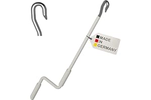 BAUHELD® Markisenkurbel mit Fleischer-Haken [Made in Germany] - Markisenstange mit Pulverbeschichtung [140cm] - Hochfester Handgriff aus Kunststoff - Kompatibel mit ovalen Markisen-Ösen - RAL 9010