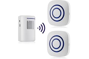 HommyFine Motion Sensor Alarm Detector, Wireless Visitor Door Entry Chime Alart with PIR Motion Sensor Detector and Plug-in Receiver for Business Home Office or Shop