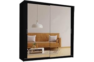 GENERIC FURNITUREWAVE Samsun Modern Double Sliding Mirror Door Wardrobe Bedroom with Adjustable Hanging Rails, Shelves Storage Cupboard For Home Furniture (Black, 120cm)