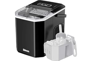 Silonn Eiswürfelmaschine mit Griff-Eiswürfelkorb – Tragbar & Selbstreinigend, Mini Ice Maker 9 Eiswürfel/6 Min. 12 KG/Tag, Eiswürfel einfach entnehmen und überall nutzen