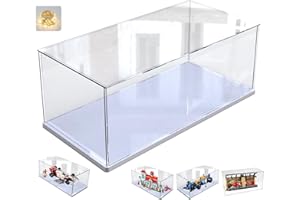 ELEPURE Vitrine Acrylique pour Collection pour Lego 10330 43268 10353 76450 10295 42170 Figurine, Boite Transparente Plexiglas Vitrines et Rangements avec Base Bois-Plastique &LED, Blanc Intérieur 40x20x20cm