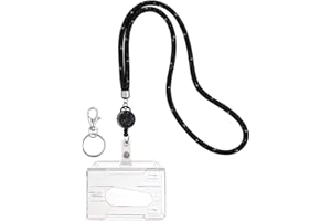 Mczcent Llaves Cuello de Cristal con Porta Tarjetas Identificativas Rigida y Llavero, Neck Strap Lanyard con ID Card Badge Holder Llavero Colgante Cuello de Cristal con Portatarjetas, Negro
