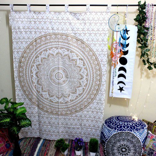 Indische Baumwolle Tapisserie Vorhänge, Boho Vorhänge, Original Golden Ombre Mandala Drapes, Mandala, indische Vorhänge Mandala Wandbehang Fenster Behandlung Tür Aufhängen (Golden)