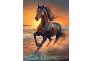 Pavemlo DIY 5D Diamond Painting Kits Cheval Brun, Diamant Peinture Point De Croix Broderie Animal, Strass Complet Image Arts Pour Peinture Salon Chambre Décoration Sticker Mural 30X40 cm