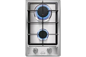 HOBSIR HOB Hobsir Gas Hob 2 Burners, Built-in Gas Cooktop with with Flame Failure Protection 30cm Stainless Steel LPG/NG Convertible Included Plug