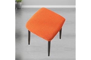 GeRRiT Square Dining Chair Seat Cover,Washable Stretch Jacquard Stool Slipcover Suitable for a 26-32cm Footstool,for Hairdressing Stools Bar Stools (Orange,2pcs-Suitable for a 26-32cm square stool)