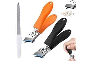 Poraceous 2 Pezzi Tagliaunghie Inclinato, Tagliaunghie Curvo, Wide Jaw Opening Anti-Splash Slanted Nail Clipper, per Mani e Piedi, Anziani, Uomini e Donne, Unghie Spesse (Nero + Arancione)