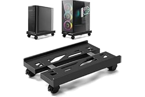 ZLLkeji Soporte para CPU para Pc,Soporte para CPU Pc Ajustable Soporte De Acero para Ordenador De Sobremesa con 2 Ruedas De Bloqueo y 2 Ruedas Giratorias para Ordenador De Escritorio Bajo Mesa Negro