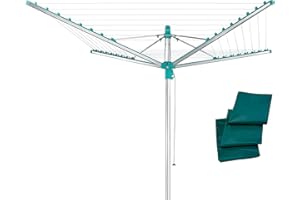 Leifheit Séchoir Parapluie Linomatic 500 Easy avec Housse de Protection, douille de sol, Système Easy-Lift, étendoir à linge 50m, séchoir à Linge à rétractation automatique des fils