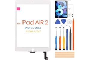 ARSSLY Táctil Pantalla para iPad 6 Air 2 9,7 A1566 A1567 Vaso Reemplazo de Pantalla para iPad Air 2 Digitalizador con Película Templada, Reparación kit(No LCD,Blanco)