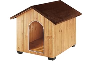 Ferplast DOMUS MAXI Casetta per Cani in Legno FSC - Tetto Apribile con Chiusura, Impermeabile & Anti-UV - Griglia Aerazione - Porta Antimorso in Alluminio - Piedi Isolanti - 121 x 78 x h 78,5 cm