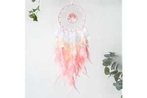 Zilams Atrapasueños Infantil Manualidades Atrapasueños Plumas Hecho a Mano Decoracion Habitacion Decorativo pared para Niñas Niños y Bebe Rosa Claro