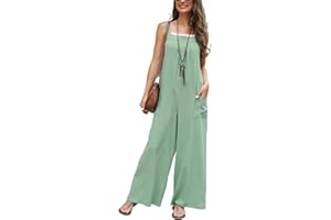 SotRong Dungarees for Women uk Loose Fit Baggy Jumpsuit Sleeveless Overall Cotton Rompers Casual Long Wide Leg Playsuit Trousers Pants with Pocket