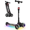 BELEEV Scooter for Kids with Light-Up Wheels & Deck, 3 Wheel Folding Scooter for Toddlers Girls Boys, 4 Adjustable Height, Non-Slip Pattern Deck, Lightweight Kick Scooter for Children Ages 3-12