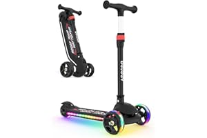 BELEEV A9 Trottinette pour Enfants 3 à 12 Ans, Trotinette Pliable à 3 Roues LED Roues Lumineuses et Deck, 4 Réglables en Hauteur, Plateau Antidérapant Scooter pour Filles Garçons, Tricycle Pliable