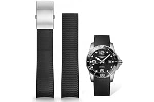 AIYIRUO Gumowy pasek do zegarka, 21 mm, pasek sportowy, zamiennik składanego zapięcia, kompatybilny z serią nurkową Longines Concus L3 781 782 741 742