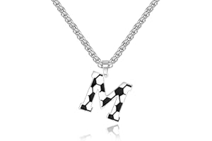 Lantine Collana con lettere da calcio, per ragazzi, A-Z, in acciaio inox, 55 mm, per ragazzi e ragazze