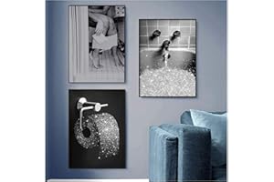 HMDKHI Obrazy łazienkowe, zestaw zabawnych obrazów toaletowych, czarno-białe, vintage, plakat na płótnie, dekoracja domu, 3-częściowy, bez ramy (30 x 40 cm x 3)