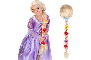 Fivtsme Peluca De Rubio Para Niños, Princesa Peluca Niña, Niña Princesa Peluca Trenzas, Peluca Trenza Princesa, Peluca de Princesa Rapunzel Trenzada, para la Fiesta de Cumpleaños Cosplay (85cm)