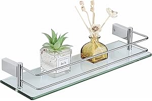 SAYAYO Estanteria Baño, Estanteria Ducha Cristal Pared Accesorios Baño Champú Organizador Baño Pulido Acero Inoxidable Soporte de Ducha de Vidrio para Baño 400mm x 130mm x 66mm, EGC1000-40-C