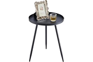 APICIZON Black Side Table Metal, Small Round Coffee Table for Living room/Bedroom/Bathroom/Balcony, Tray BedSide Table End Table, 41 x 41 x 49 cm