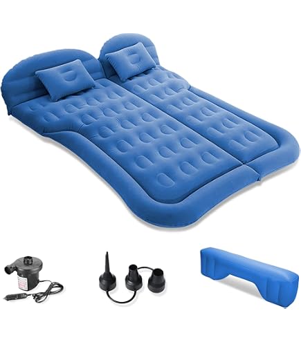 Materassino Autogonfiabile Per Campeggio 185x130 Cm - Impermeabile, Con Cuscino, Per 2 Persone, Blu