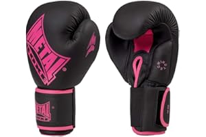 Metal Boxe Gants Super Entrainement Compétition Boxe Adulte Unisexe, Noir Fushia, 08oz