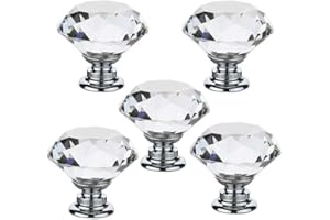 FBSHOP(TM) 5 PCS 30mm Farblos Kristallglas Diamant Form Türknauf/MöbelKnopf/Möbelgriffe für Küche Schränke, Kleiderschrank, Kommode, Schublade,Schranktür Schlafzimmer und Badezimmer KinderZimmer Dekor etc.