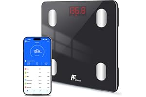HomeFashion HFitness 19x Body Composition Indices Smart Scale Bathroom Scales for Body Weight Body Fat Monitor BMI Muscle Mass Bone iOS Android App Bluetooth Wireless