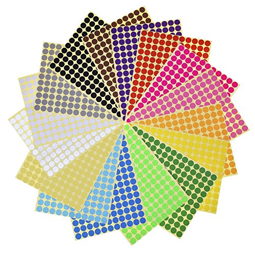 Outus Punkt Sticker Runde Sticker für Handwerk und Spiel, 3/8 Zoll/ 1 cm in Durchmesser, 16 Farben, 16 Blätter