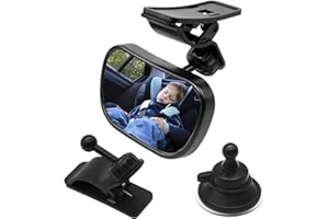 Natuce 1 Rücksitzspiegel + 2 Halterung, Rücksitzspiegel für Babys Kinder, Spiegel Auto Baby, Sicherheitsspiegel für Kinderschale, Babyschale, Rückwärtssitz, Rückspiegel Auto mit 360° Schwenkbar
