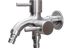 iDMRURvm 1/2 Zoll Doppel Wasserhahn Wasserhahn Garten Doppelter Auslauf Edelstahl Waschmaschine Wasserhahn für Garten, Waschmaschine, Regentonne, mit 1/2" Anschluss Ausgängen