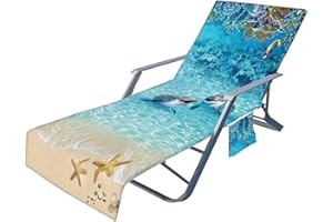 Fansu Ozean Schonbezug für Gartenliege Frottee Liegenauflage Garten Sonnenliege Handtuch mit 2 Taschen Stuhl Strandtuch für Schwimmbäder Strände Gartenhotels (Delfin,75x210cm)