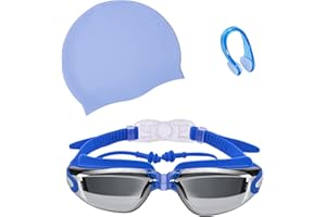 Luchai Lunettes de Natation, Lunettes Piscine Adulte Homme Femme avec Bonnet de Natation, Bouchon d'oreille et Pince-nez, Protection UV Sangle Réglable et Anti-brouillard
