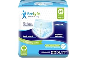 EzeLyfe Premium Adult Incontinence Pants Pull Up Diaper for Men and Women, Maximum Absorption, Ultra Soft, Anti-Leak Security, Breathable (XL (Pack of 10))