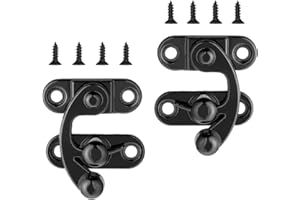 Piriuuo 2 Pcs Small Hasp Latch, Clasp Latch Antique Vintage Hook and Eye Latches Left Right Hook Lock Cabinet Latches with Mounting Screws for Jewelry Box Cabinet Toolbox Suitcase (Black)