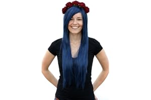 Prettyland 80 cm gładka peruka Theater długa ciemny niebieski (czarny niebieski mieszany pasy) peruka C942