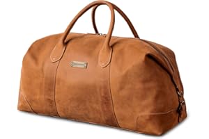 DRAKENSBERG Sac De Voyage Cuir 'David' - Grand Sac Weekend Homme, Fait Main, Extensible, Design Safari Vintage, 60L - Marron-Cognac, DR00326