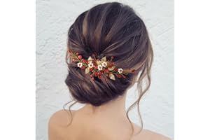 Zoestar Peines para el cabello de novia de boda, diseño de flor roja, accesorios para el cabello para mujeres y niñas
