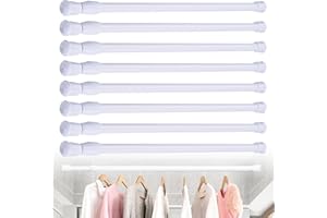 Acboor Tringle Rideau Sans Percage, 8 Pcs 40-70cm Barre Rideau Sans Perçage Télescopique Perçage Tringle Tension pour Placard Salle Bains Armoire Tringle à Vêtements Blanc