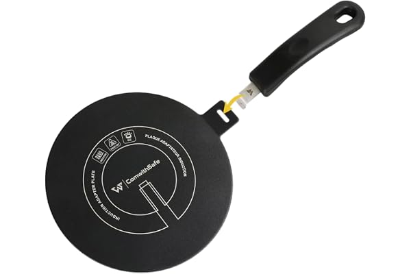 ComwithSafe Induktionsadapter 14 cm - avtagbart isolerande handtag - ändrar INTE färg efter användning - Värmediffusorplatta med hög temperaturbeläggning svart - Induktion/gas-reläskiva