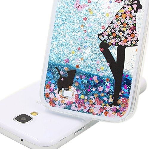 Für Samsung Galaxy S4 Hülle,Für Samsung Galaxy S4 Flüssigkeit Handyhülle,Funyye Luxus Luxuriös [Bunten Muster] Liebe Herzen Star Fließt Treibsand Durchsichtige Handytasche Glänzend Glitzer Diamond Diamant Fließen Flüssig Flüssigkeit Handyhülle Handy Hülle Case Tasche Crystal Case Durchsichtig Schutzhülle Etui Bumper Für Samsung Galaxy S4 + 1 x Frei Displayschutzfolie – Blau Glitter,Rock Mädchen - 5