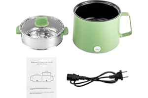 WEIGR Kochtopf Elektrischer, 600W Hot Pot Ramen Cooker, Antihaft Cooking Pot mit Dämpfkorb, tragbare elektrische Mehrzweckpfanne für Zuhause, Büro und Studentenwohnheim (Grün)