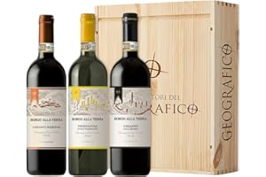 Cassetta 3 Bottiglie Vino Toscana | Geografico | Borgo Alla Terra | Chianti Riserva | Vernaccia di San Gimignano | Idea Regalo