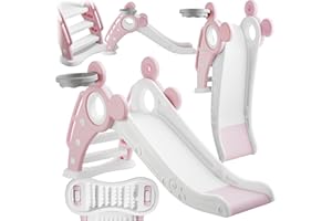 ‎TECTAKE tectake® Rutsche mit Basketballkorb, Kinderrutsche, Baby Rutsche klappbar, für Kinder ab 2 Jahre, Spielgeräte zum Klettern und Bewegung Kinder Indoor und Outdoor Spielzeug, Indoor Spielplatz - pink